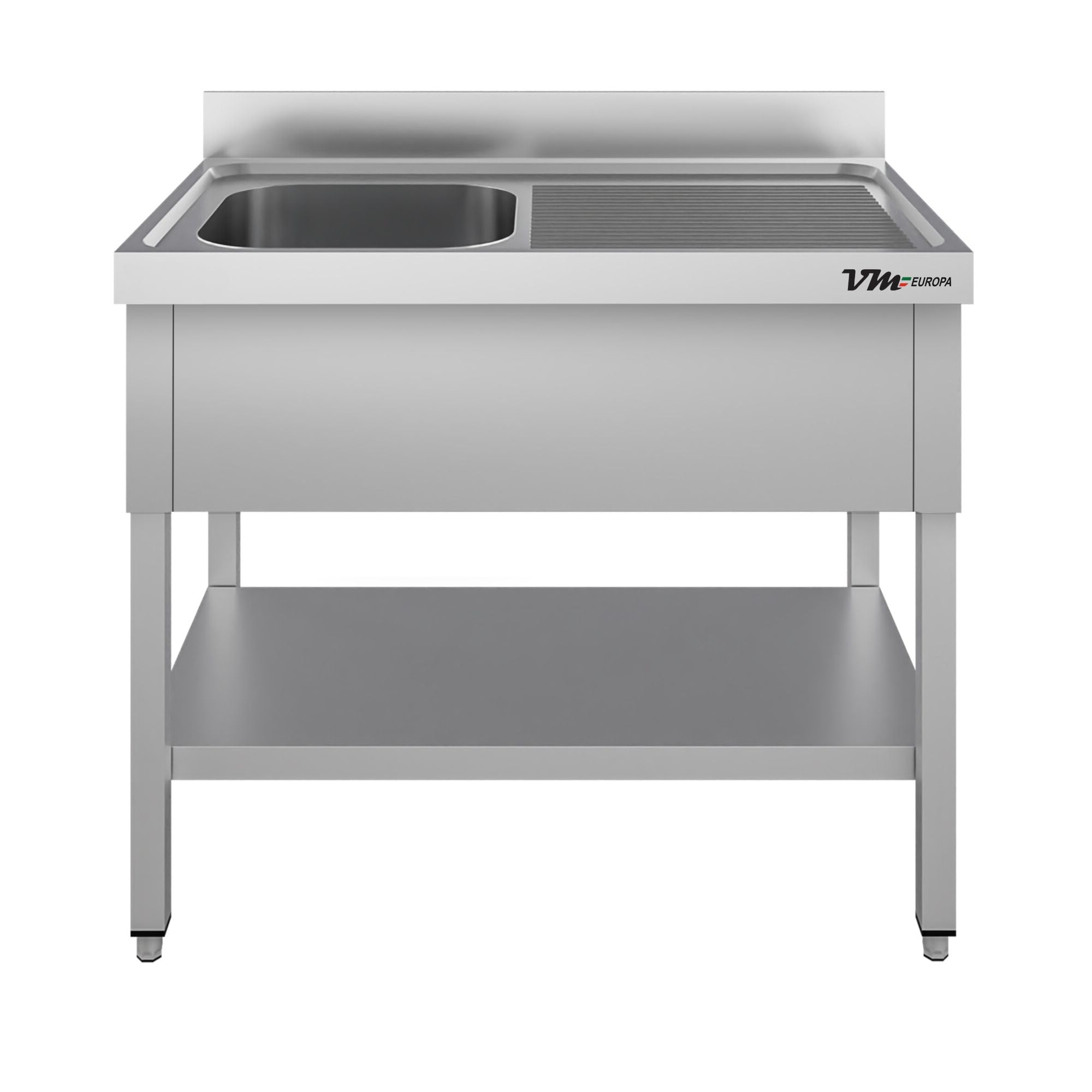 Gastro Spültisch mit Abtropffläche - 160 x 70 cm - Freistehend mit Becken rechts - AISI 430 Edelstahl - Gastronomie Spüle Waschtisch Spülbecken Gastrospüle Gewerbeküche