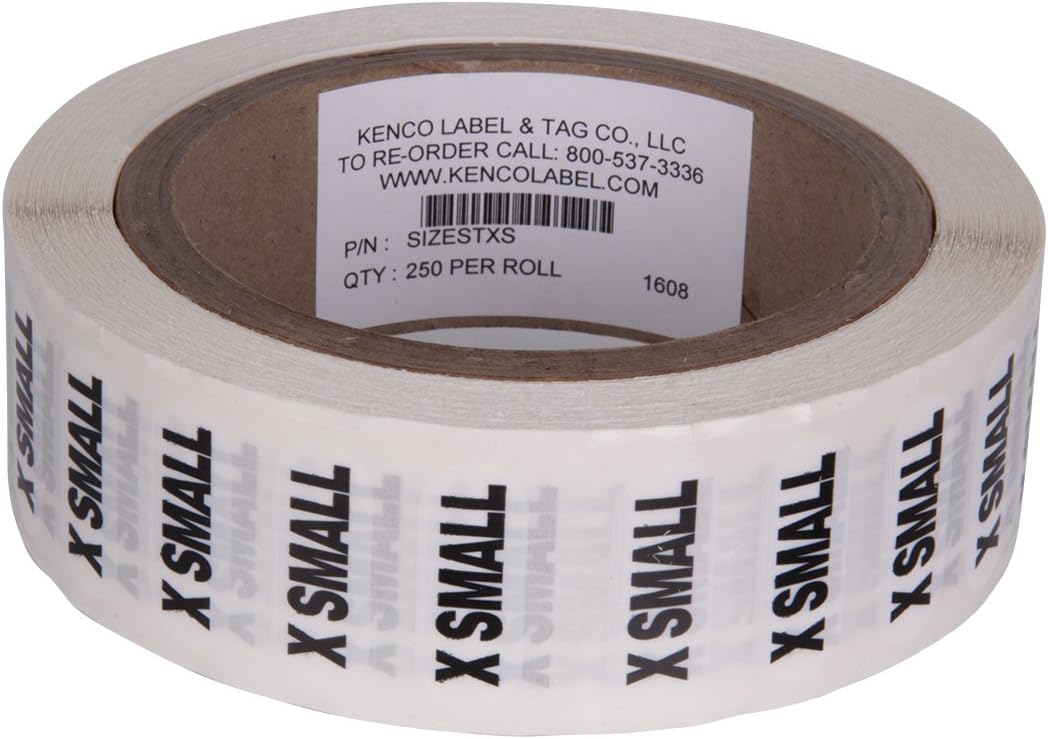 Clothing Size Strip Labels - 1.25" X 5" - 250 Strips Per Roll - 1500 Labels Total! - Clear with Black and White Ink by Kenco (7 Pack) : Office Products