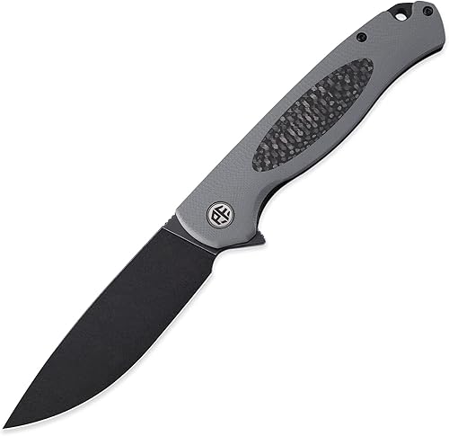 Petrified fish PFB03 - Cuchillo de bolsillo para sellos, hoja negra lavada a la piedra D2 de 3.58 pulgadas, cuchillo plegable con mango G10 de 4.79