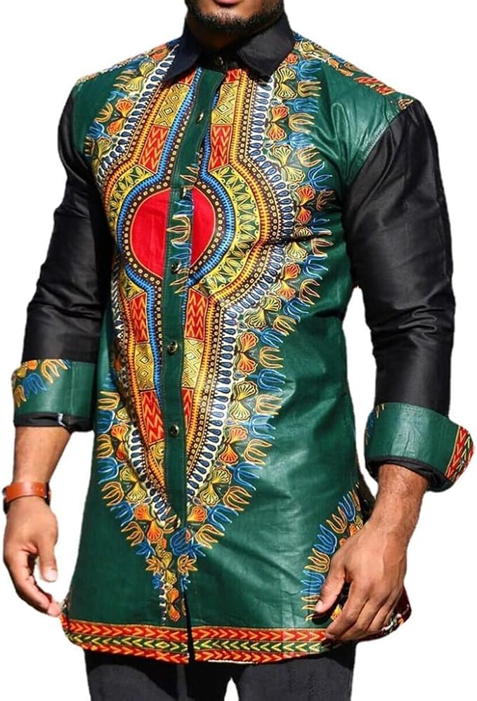 Amazon Co Jp メンズ長袖アフリカンダシキ ラペルチュニックトップス プリントされた伝統的なパターン ボタンアップシャツブラウス 服 ファッション小物 Amazon Co Jp メンズ長袖アフリカンダシキ ラペルチュニックトップス プリントされた伝統的なパターン ボタンアップシャツブラウス 服 ファッション小物