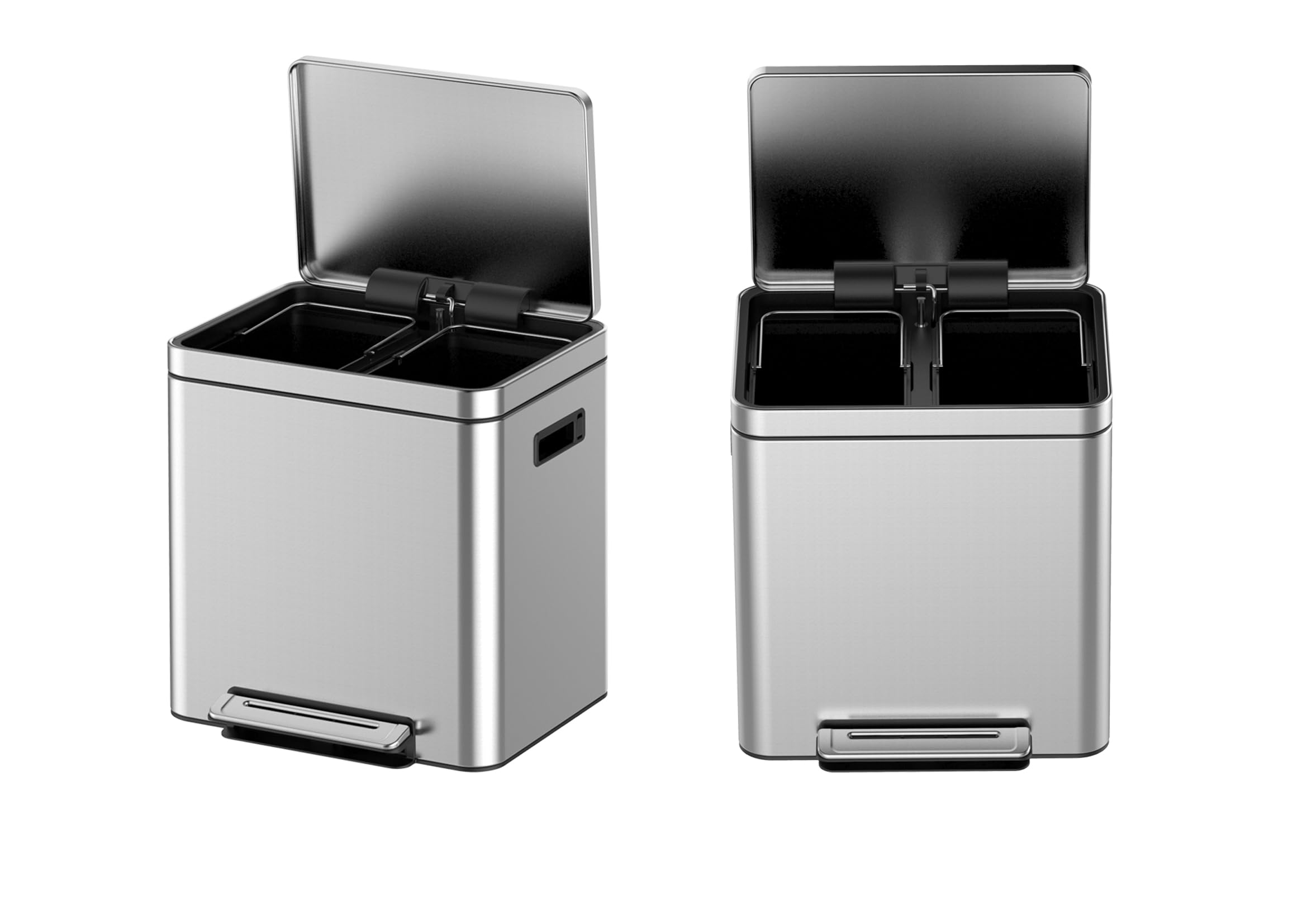 Takywep Küchen-Mülleimer, 30 l, Doppel-Mülleimer und Recycling-Mülleimer, Kombo, Tret-Recycling-Mülleimer mit Deckel und herausnehmbaren Einsätzen, doppelter Mülleimer für Küche, Edelstahl