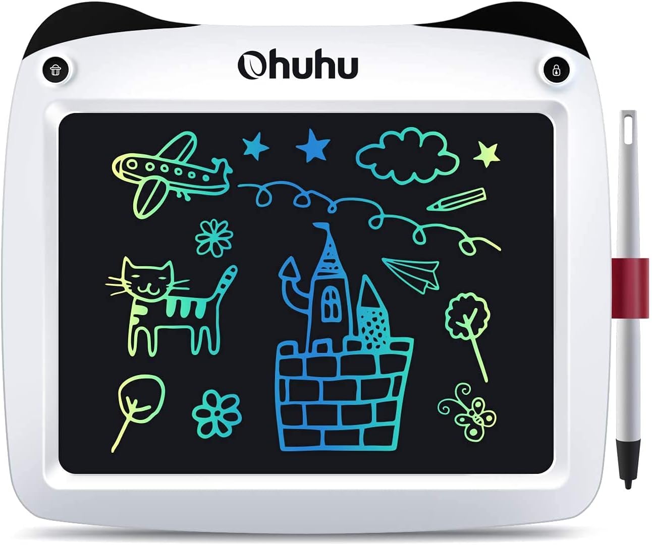 Ohuhu Writing Pad 9 inch LCD Writing Tablet Electronic Slate for Kids Drawing Pad Writing Pad for Kids Toys Birthday Gift for Boys Girls Children at Home and School (No Include Spare Battery) White