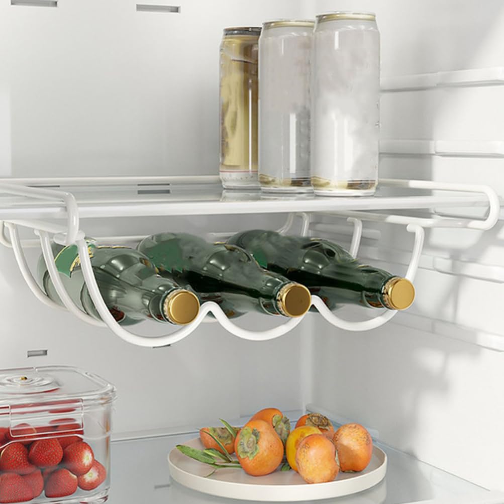 Amosfun Estante Portabotellas para Refrigerador de Hierro Blanco Organizador de Cerveza y Vino, Ahorro de Espacio y Máxima Capacidad en Cocina o Bodega