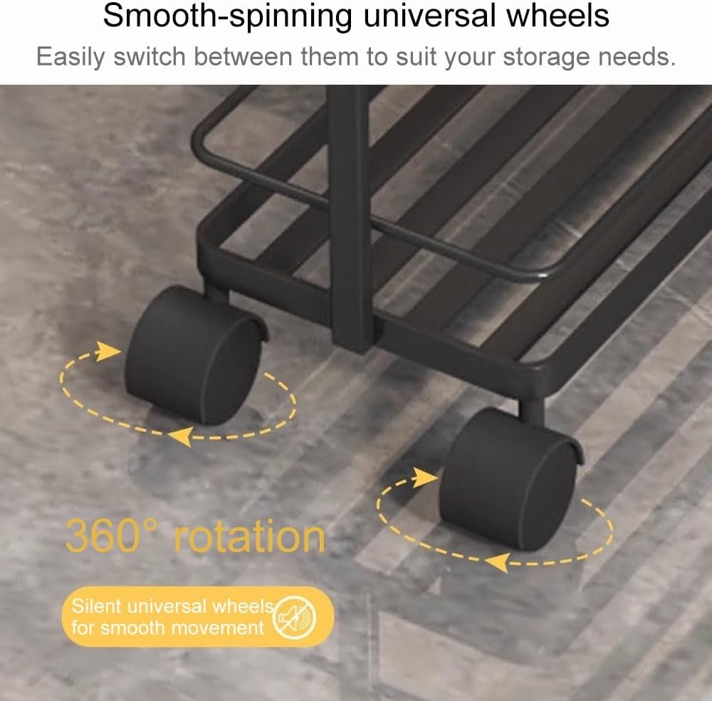 Multifunctional 3 Tier Rolling Cart, Mobile Utility Cart, Bathroom Organizers and Storage with Spinner Wheels, Metal Storage Cart for Room(Gold)
