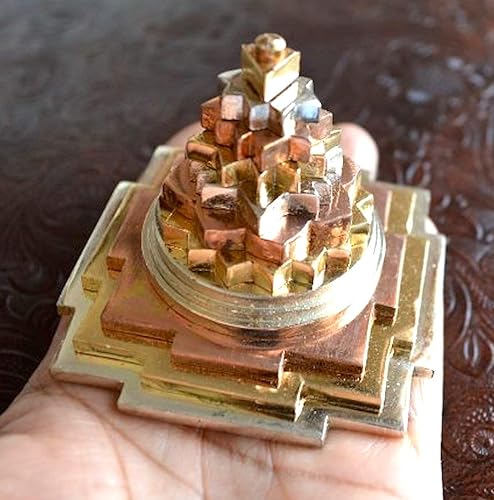 Miniatura 2 de Sri Shree Meru Yantra Yantram para manifestar abundancia, Vaastu Dosh, equilibrio de chakras (3 pulgadas Ashtadhatu 3 tonos polaco)