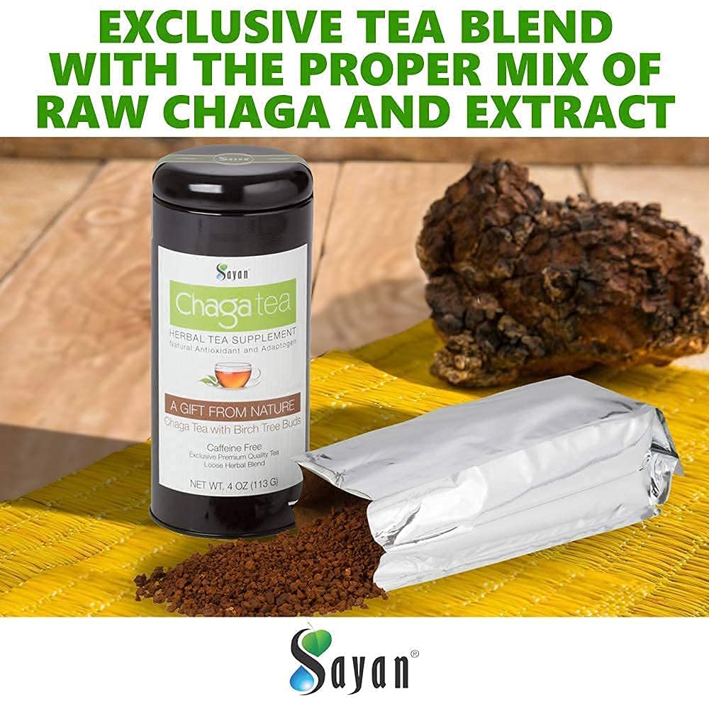 Sayan Siberian Chaga Mushroom Tea with Birch Tree Buds, Wild-Harvested Herbal Tea Blend, Raw & Water-Extracted Chaga, Caffeine-Free Loose Tea (4 oz)