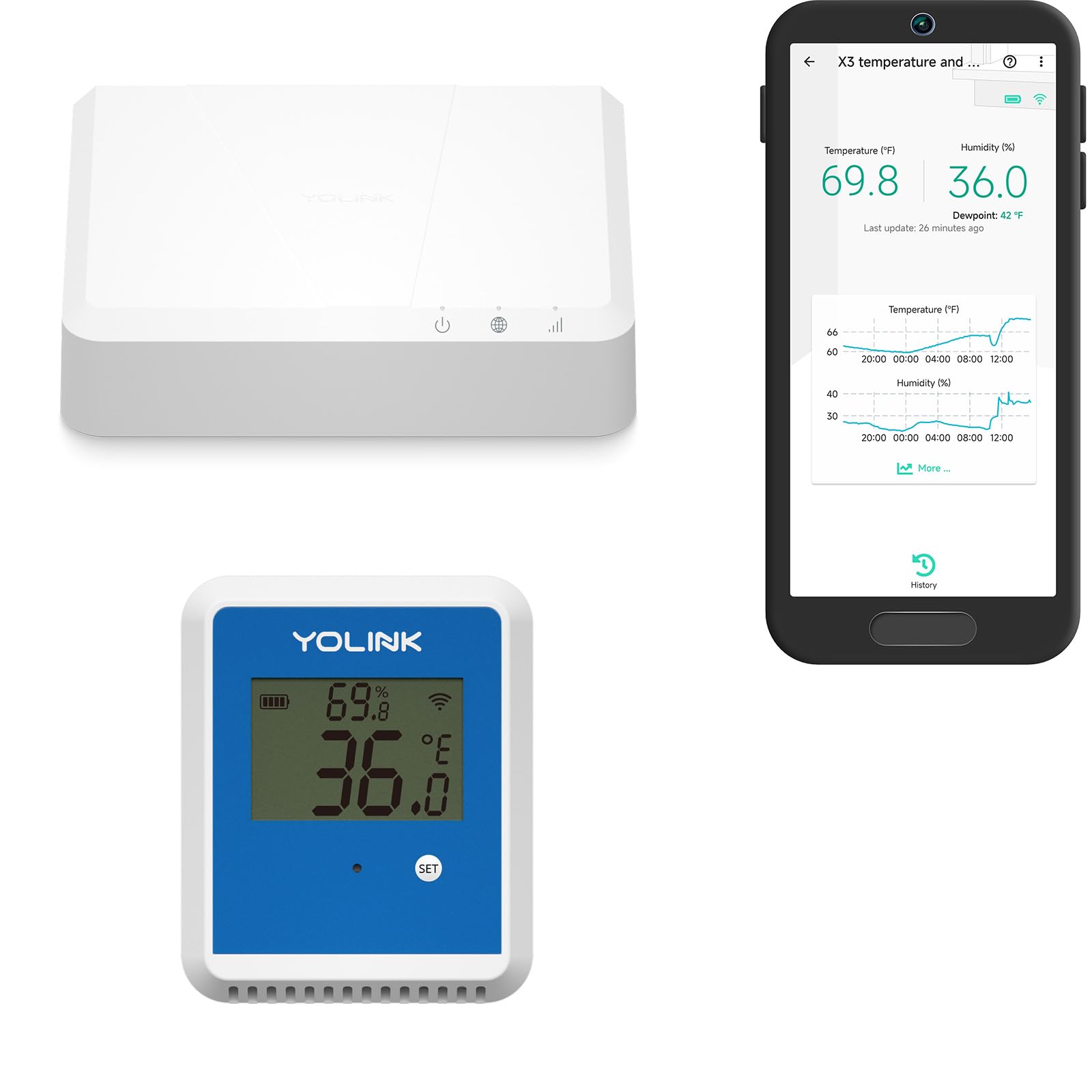 YoLink X3 Temperature & Humidity Data Logger, Hygrometer, Thermometer, 1/4 Mile Range, 5 Years Battery Life, Emails/Text/App Alerts. Pet Cage, Freezer