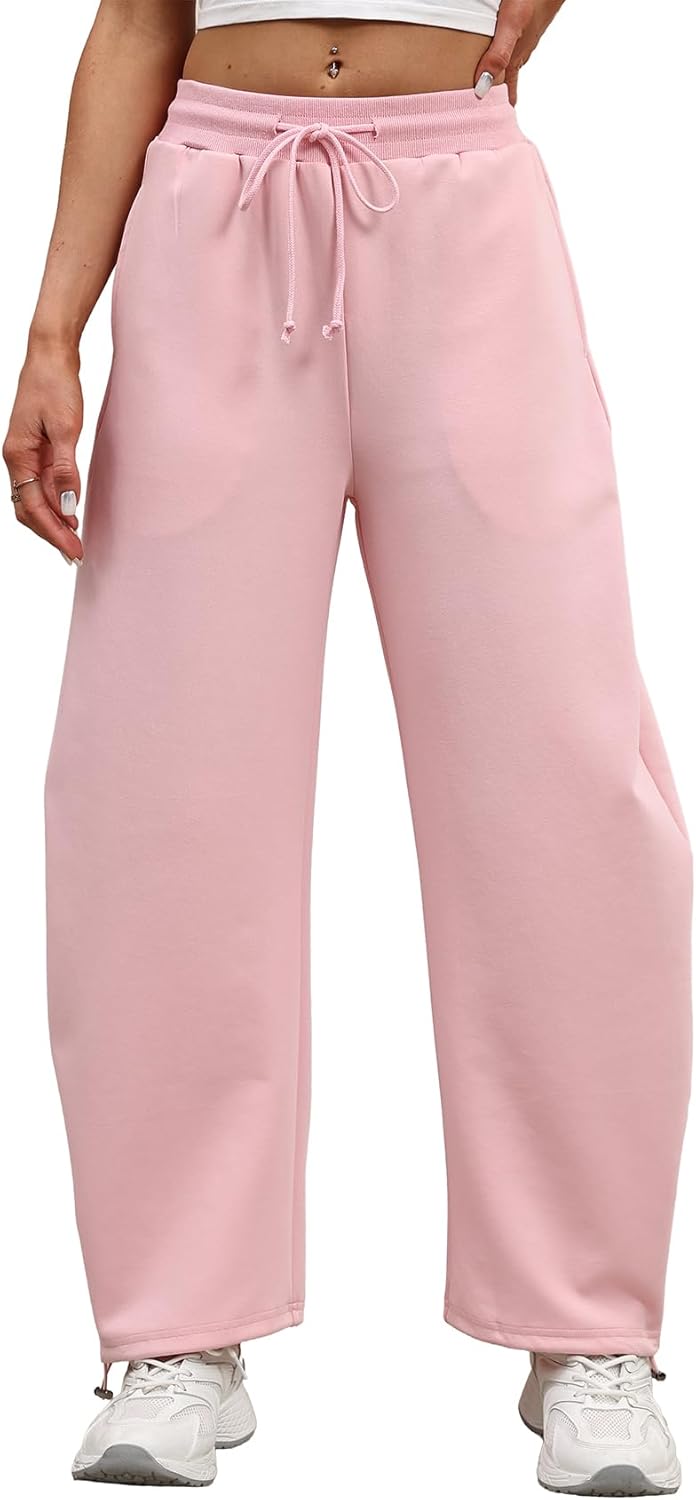 DISCIPBUSH Barrel Sweatpants Women Baggy - Fall Wide Leg Drawstring Lounge Joggers for Women Sweat Pants with Stoppers
