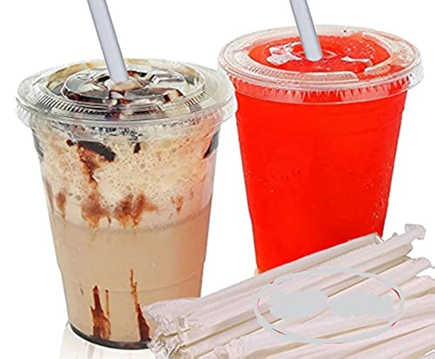 Decony 100 Pc. Clear Plastic Cups with Lids and Straws- 16 Oz Plastic Cups with Lids Suitable for Iced Coffee, Bubble Boba Tea, Slush Cold Drinks- Includes Wide Jumbo Smoothie Straws