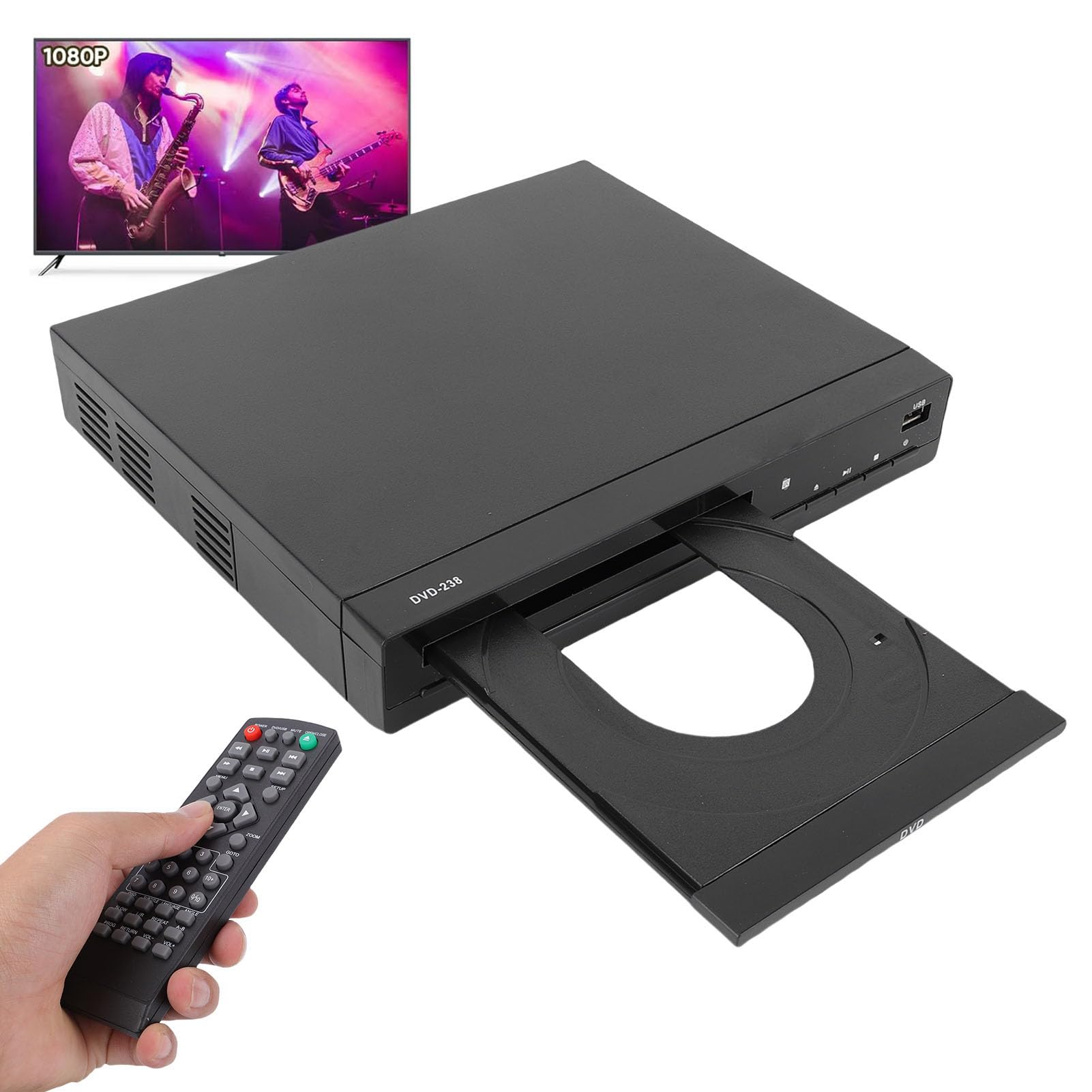 PUSOKEI Odtwarzacze DVD dla Telewizorów z HDMI, Odtwarzacze DVD Bez ograniczeń Regionalnych 1080P z Pilotem i Kablem AV/HDMI, odtwarzają Wszystkie Regiony i Formaty, Port USB, Zgo (BLACK)