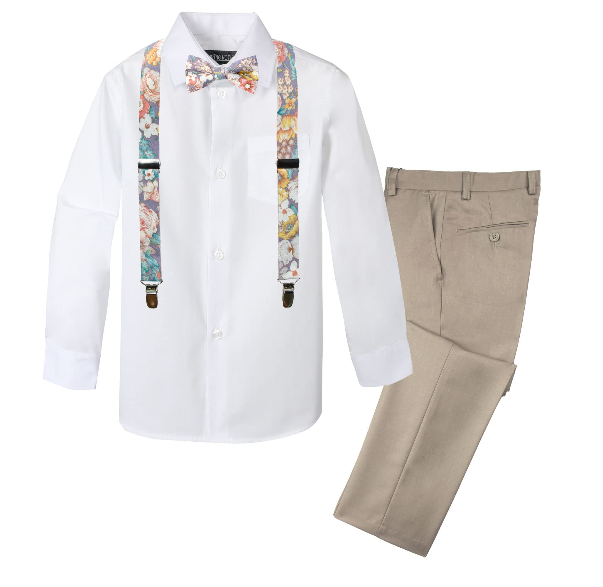 Spring Notion Boys' 4-Piece Floral Suspenders Outfit