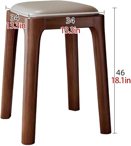 Miniatura 2 de Sillas de comedor de madera sin respaldo, sillas de cocina apilables, silla de comedor con cojín de piel sintética, silla cuadrada para sala de