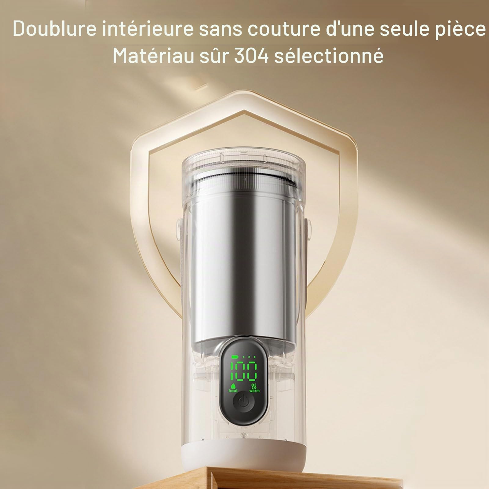 VBESTLIFE Bouilloire électrique de Voyage sans Fil 350 Ml, ébullition Rapide en 10 Minutes et Maintien au Chaud Pendant 12 Heures, Bouilloire Portable USB C 27 000 MAh pour le Camping, la