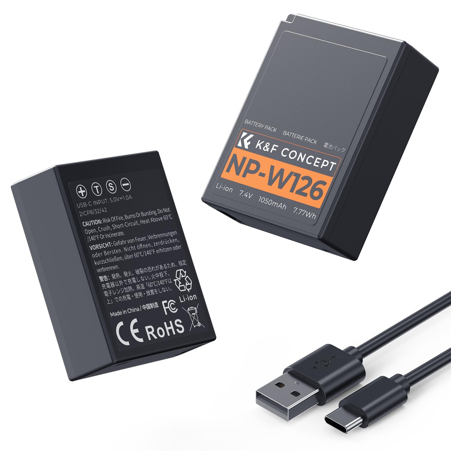 K&F CONCEPT 2 NP-W126S Batteries à Charge Directe avec Indicateur de Charge