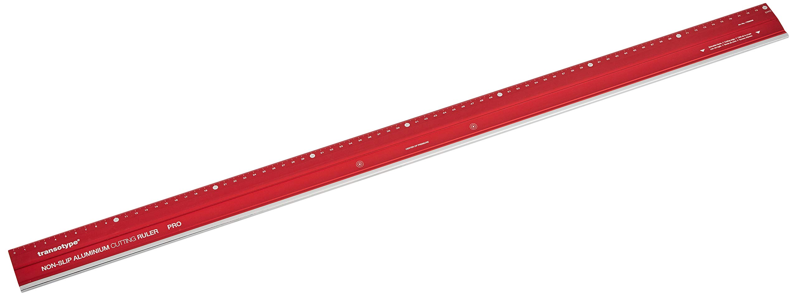 transotypeProfessional Cutting Ruler 80 cm Long Aluminium Ruler in Bright Red Non-Slip Heavy Duty with Steel Cutting Edge and Extra Wide 50 mm Aluminium Profile