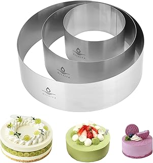 Hilsita 3Pcs Cake Molds for Baking, Stainless Steel Mousse Cake Rings, Mousse Ring Mold Round for Bakeware Tools-4/6/8in (...