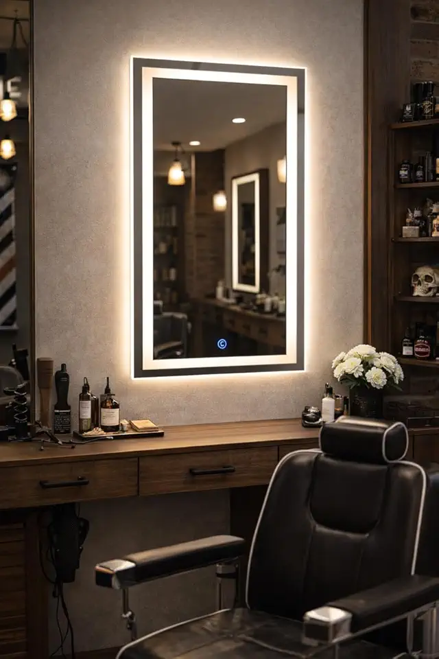 Espelho Retangular Jateado com LED em 3 cores touchscreen Bivolt 80x60cm