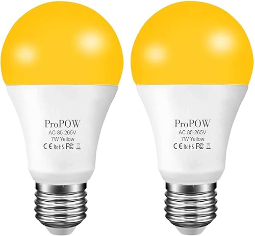 Bombilla LED amarilla ámbar, bombillas de 7 W, equivalente a 40 W, A19, bombillas LED de encendidoapagado automático para exteriores, luces de