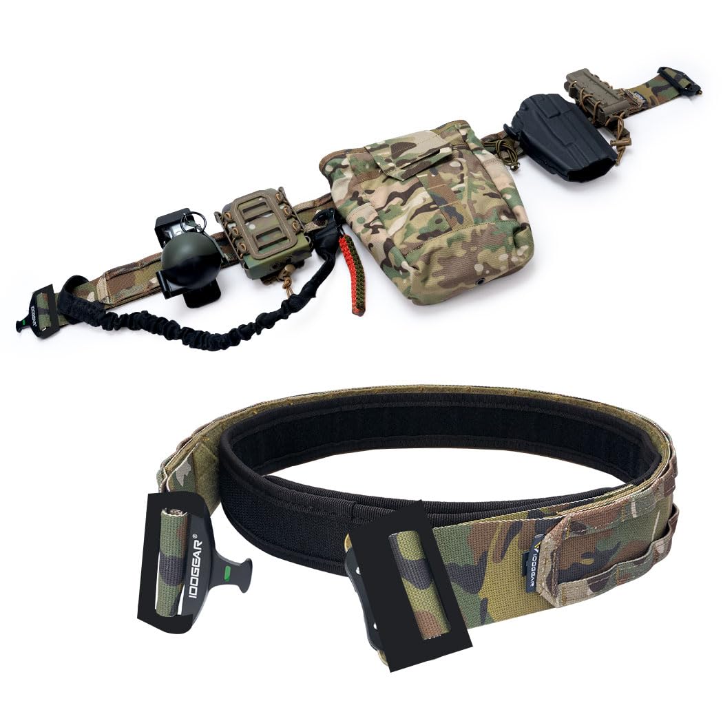 IDOGEAR 2" Cinturón Táctico Hombres Cinturón de Estilo Militar Capa MOLLE Cinturón de alta resistencia con 1.75" Juego de cinturón interior
