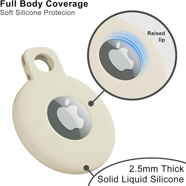 Svanove for Airtag Keychain Airtag Holder Key Ring, Siliocne Airtag Case Air Tag Cover, Cute Airtag Accessories for Kid, Luggage, Cat Dog Collar, Car, Compatible with Apple Airtag 2021, Beige Cream - 5