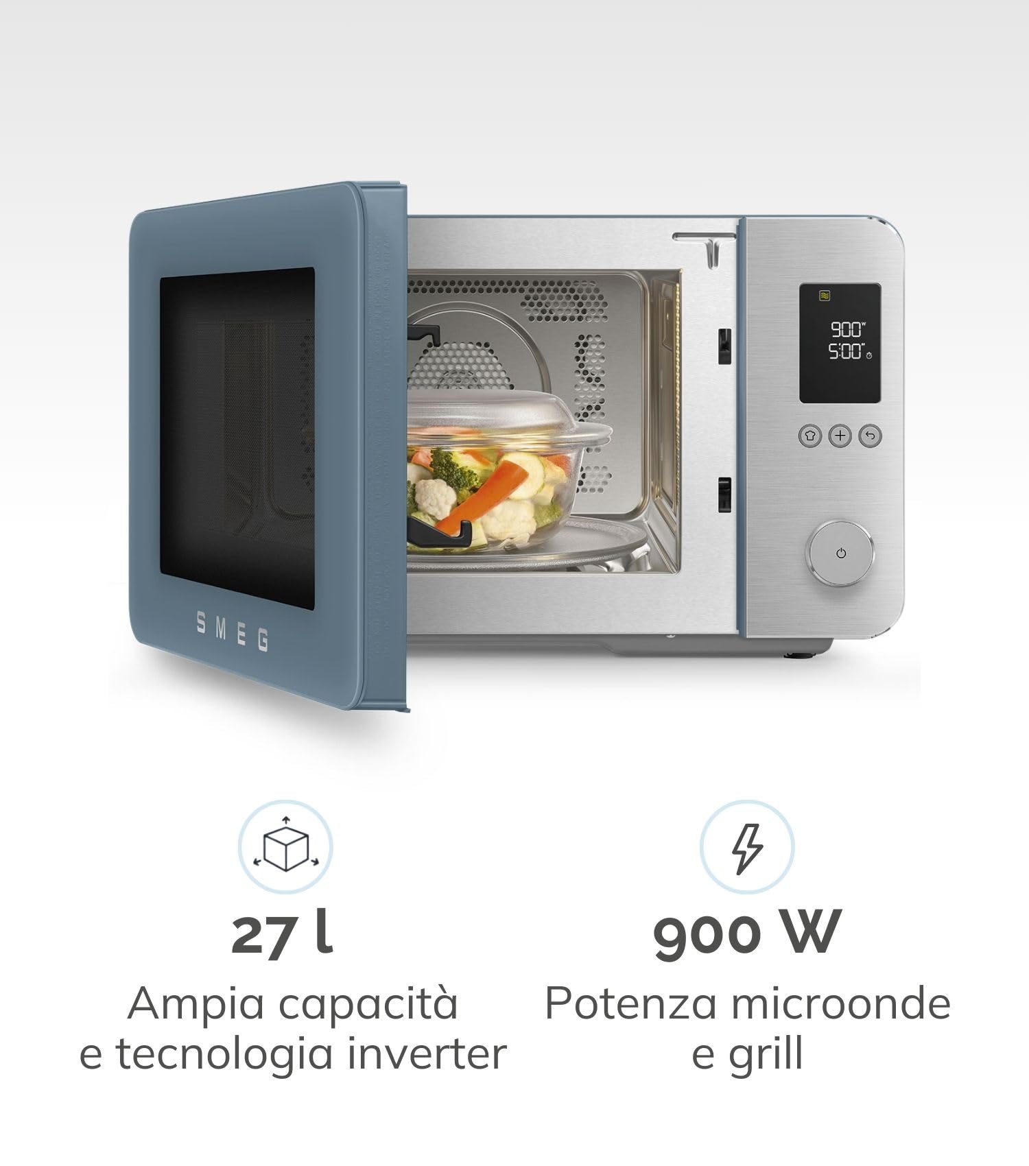Smeg, Forno a Microonde Combinato MOC02BLMEU, 9 Funzioni e 3 Combinate, 25 Programmi Automatici, Tecnologia Inverter, Sistema Soft Close, Accessorio Griglia Incluso, 2100 W, Nero Opaco