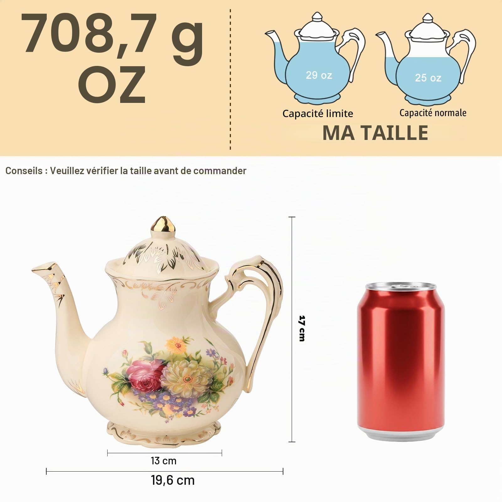 YOLIFE Théière Un Classique En Céramiques, Motifs de fleurs, Phnom Penh, 850ML
