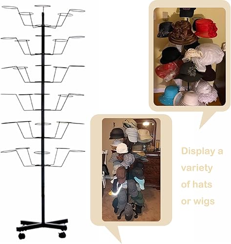 Miniatura 4 de Moderno soporte independiente grande para sombreros, estante de exhibición de sombreros giratorio de 6 niveles con 30 ganchos, soporte de exhibición