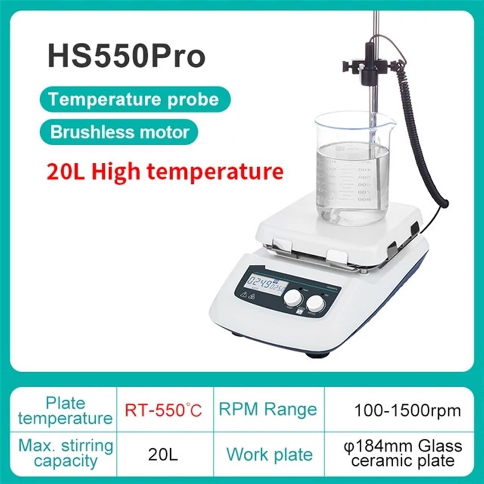 Miniaturowy mieszadło wirowe, Mieszadło Magnetyczne Termostatyczne Z Laboratoryjną Płytą Grzejną Wyświetlaczem Cyfrowym,do laboratorium(HS550Pro(20L LCD))