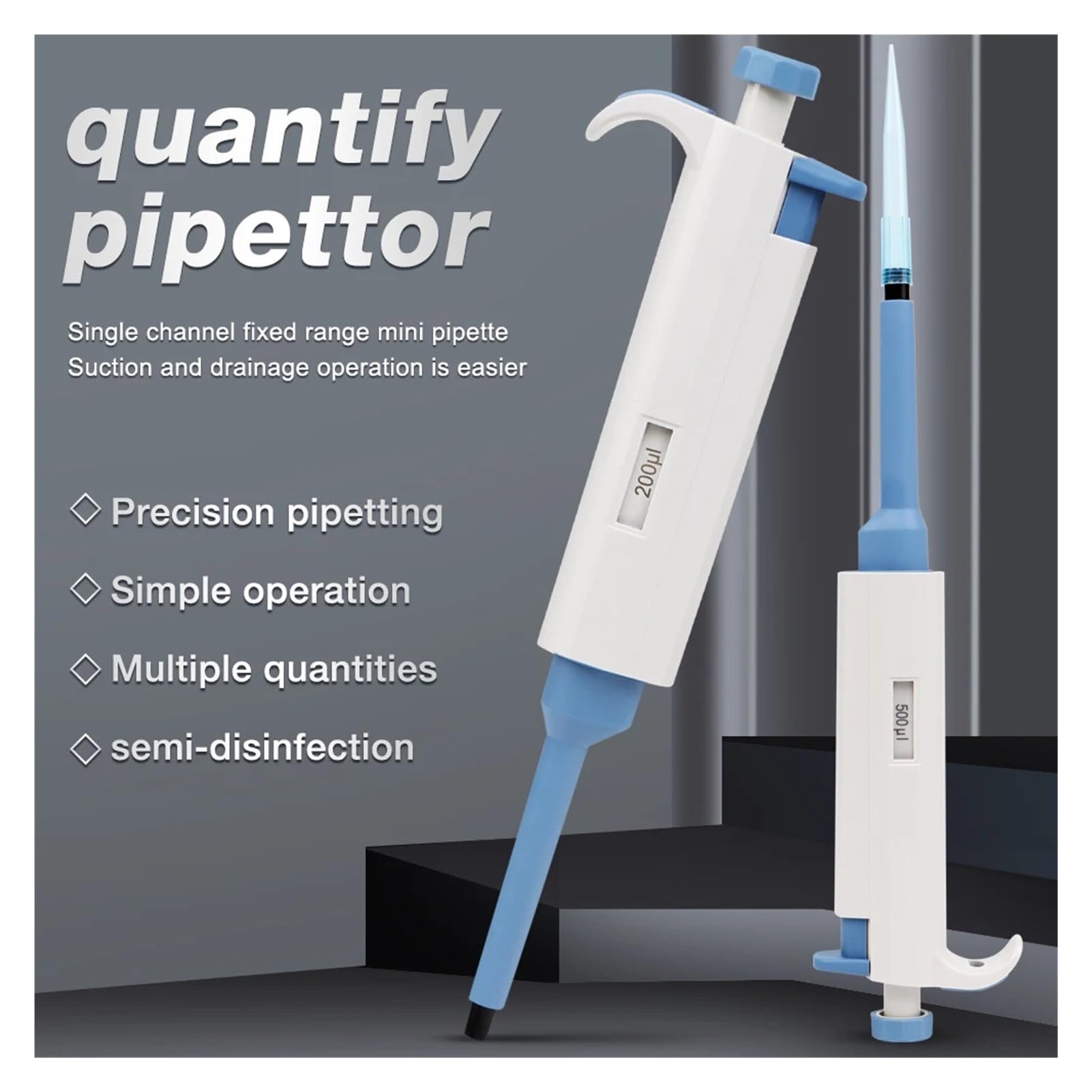 pipeta de laboratorio Pipetas de laboratorio de un solo canal, microvolumen, de plástico, con puntas.(1-10ml)
