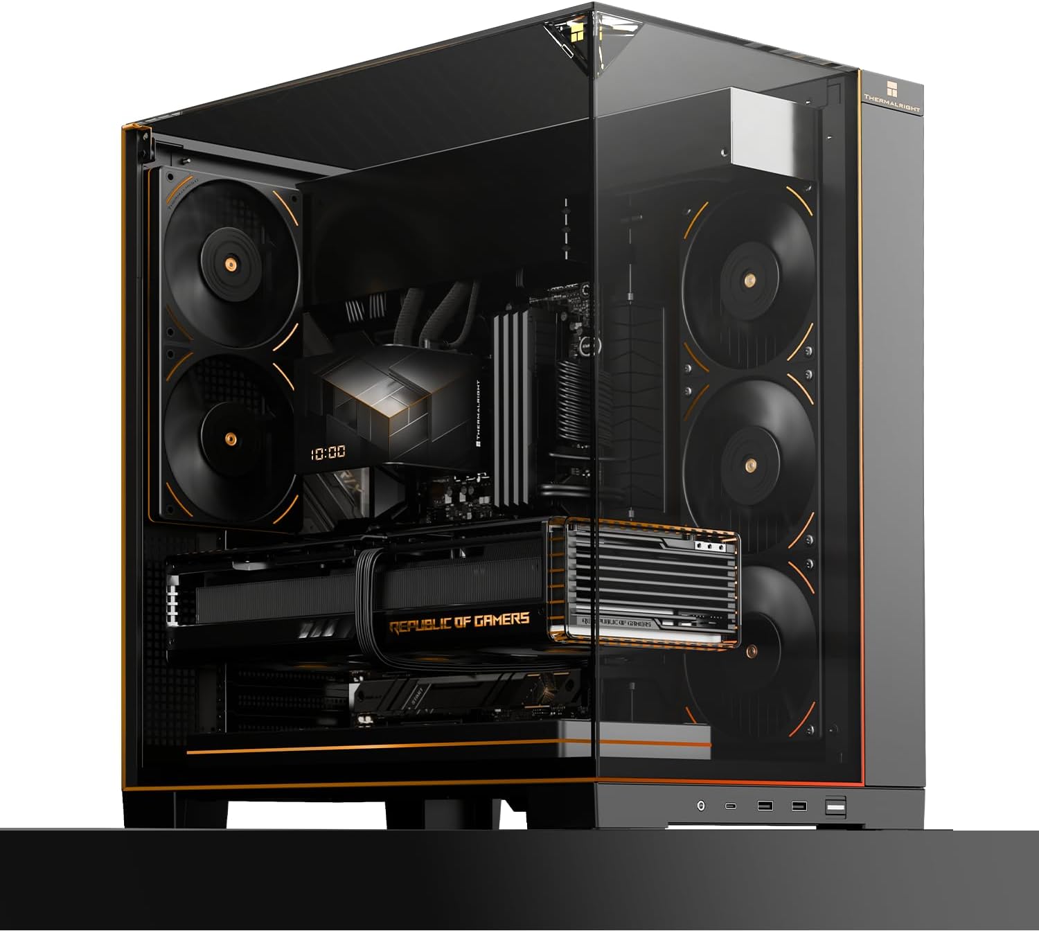 Thermalright A70 ARGB Black ATX Gaming Case Three-Sided Column-Free Glass 8 CPU Fan Slots + Four-Way Airflow Tool-Free Quick Release Vertical Graphics Card Mounting Anti-Fall,Panoramic Light Strip