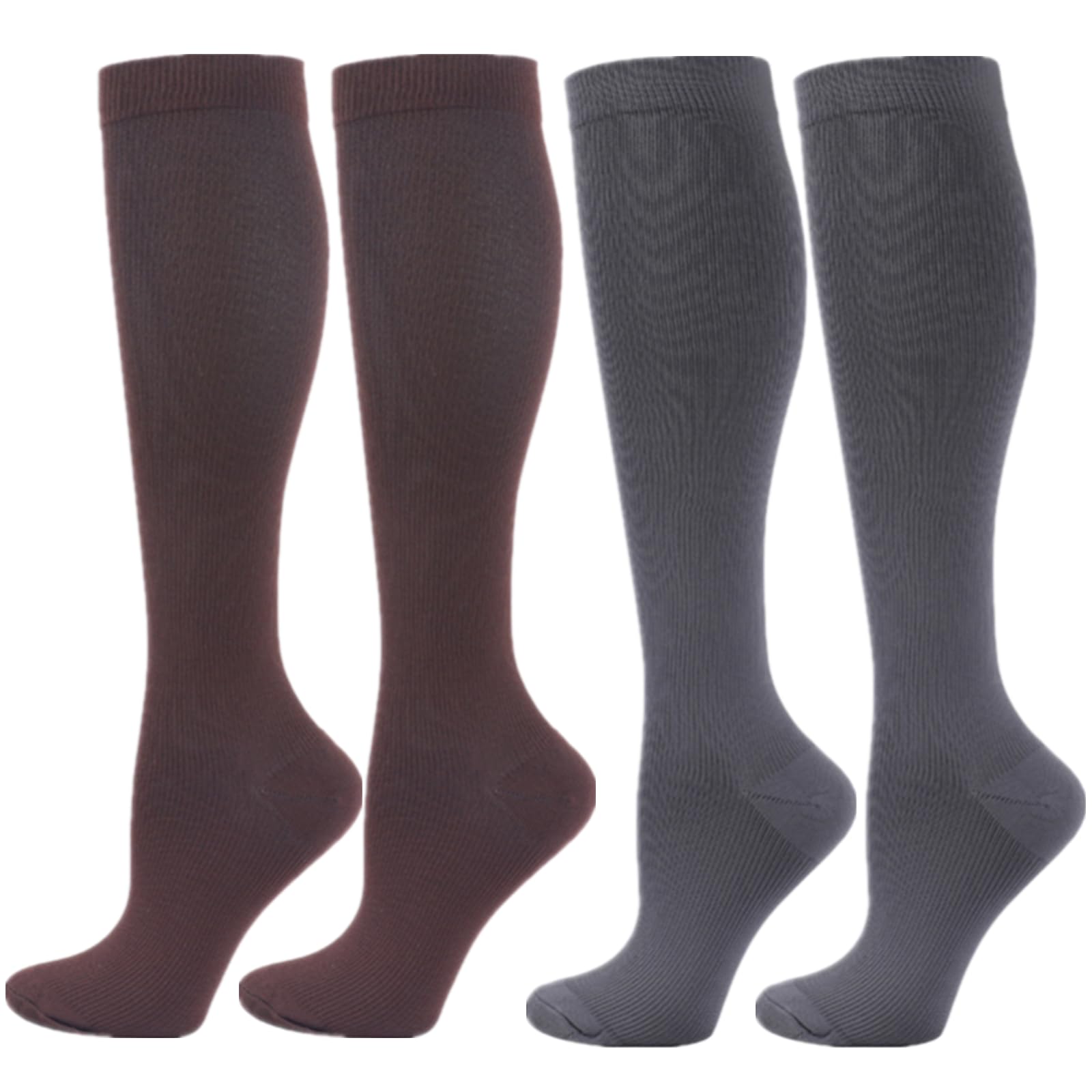 Zingso Compression Socks for Women Men, 2 Pairs 20-25mmHg Knee High Socks Compression Stockings for Sport, Athletic, Edema, Diabetic, Varicose Veins, Travel, Pregnancy, Nursing (XXL, Coffee Grey)