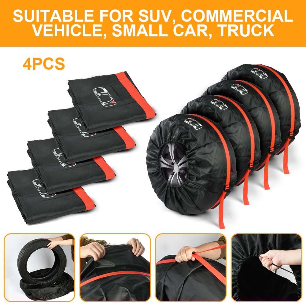 Lot de 4 Housses de Pneus, 19-23" Sacs à Pneus de Voiture, Imperméable Anti-poussière Housses de Protection de Roue de Voiture avec Poignée pour Voiture et SUV (L, Ø80cm)