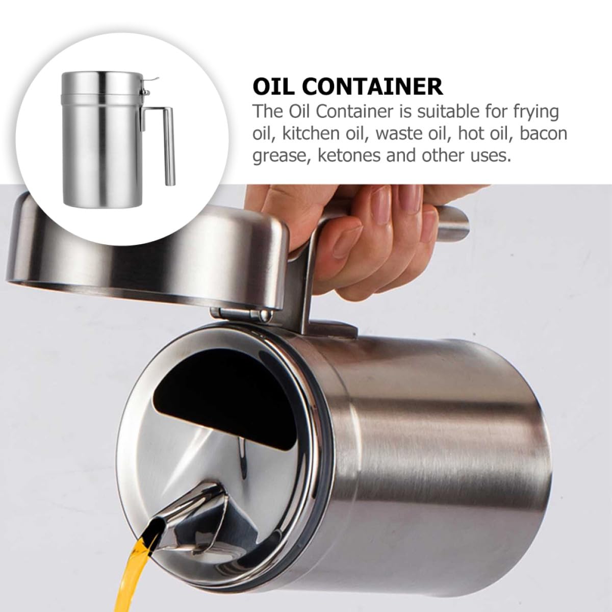Zerodeko Contenitore Olio Cucina 550ml in Acciaio Inox 304 Antigoccia Manico, Dispenser Olio e Aceto per Condimenti, Accessorio da Cucina per Uso Domestico