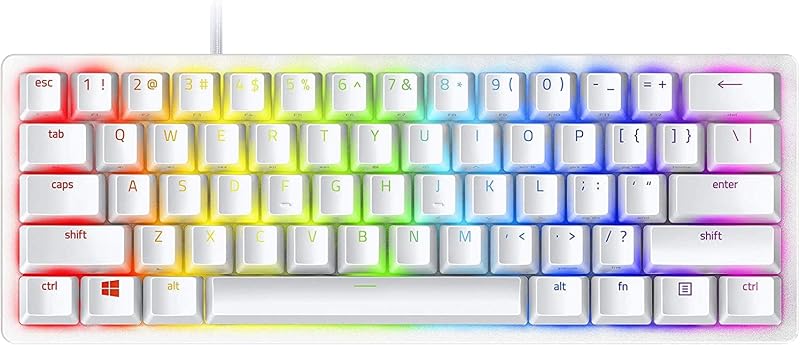 Huntsman Mini (Purple Switch) - Compact 60% Gaming Keyboard (Clicking Optical Switches, Doubleshot PBT Keycaps, Removable USB-C Cable) QWERTY US Layout | Mercury White