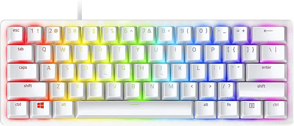 Teclado Mecânico Gamer Razer Huntsman Mini-Click Optical Purple Switch, Mercury Branco