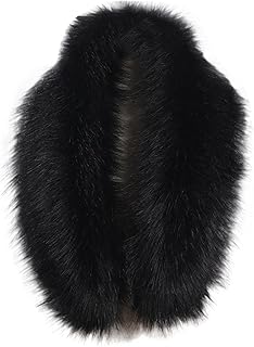 homeemoh Faux Fur Trim Wrap Scarf for Women, Detachable Neck Collar for Winter Jacket Coat Faux Fur Neck Warmer Scarf Wrap,70cm/27.56',Black Fox