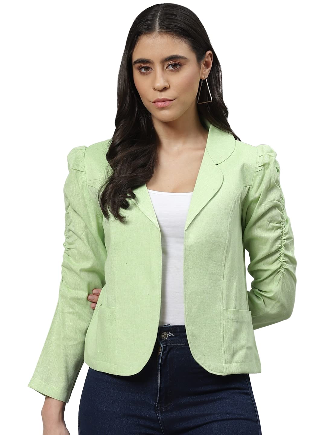 cottinfab Women Pure Cotton Lime Green Open Front Jacket-picture-11