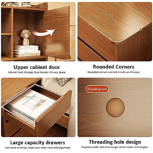 HM&DX Home Office Computer Desk with Hutch,Wood Writing Desk Study Desk with Drawers,Modern Furniture Wooden Desk with Open Storage Cubby,Study Table Computer Desk Makeup Workstation
