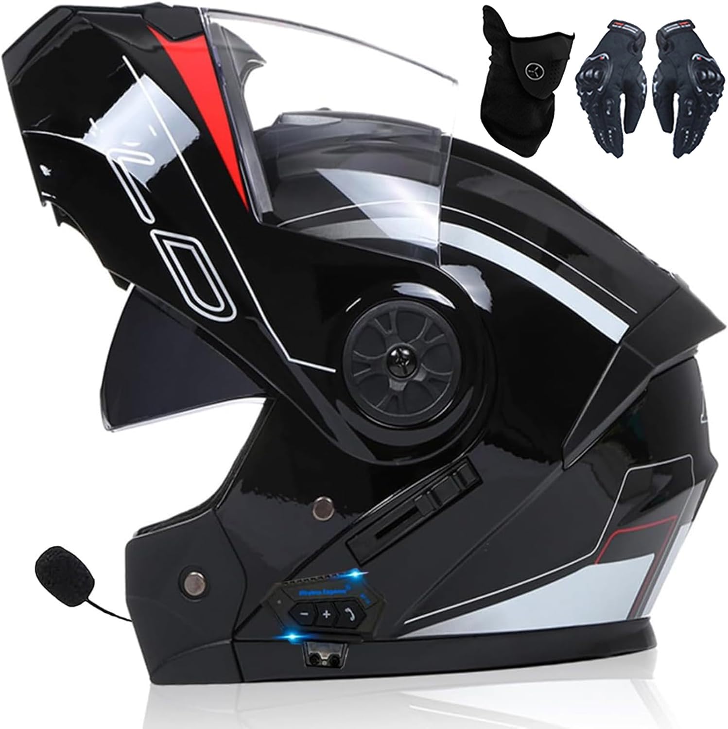 Motorhelm Met Bluetooth-Intercom, ECE-Goedgekeurde Geïntegreerde Helm Met Microfoon Dubbele Luidsprekers Volwassen Heren Dames Modulaire Helm Met Dubbel Vizier I,S=55-56CM