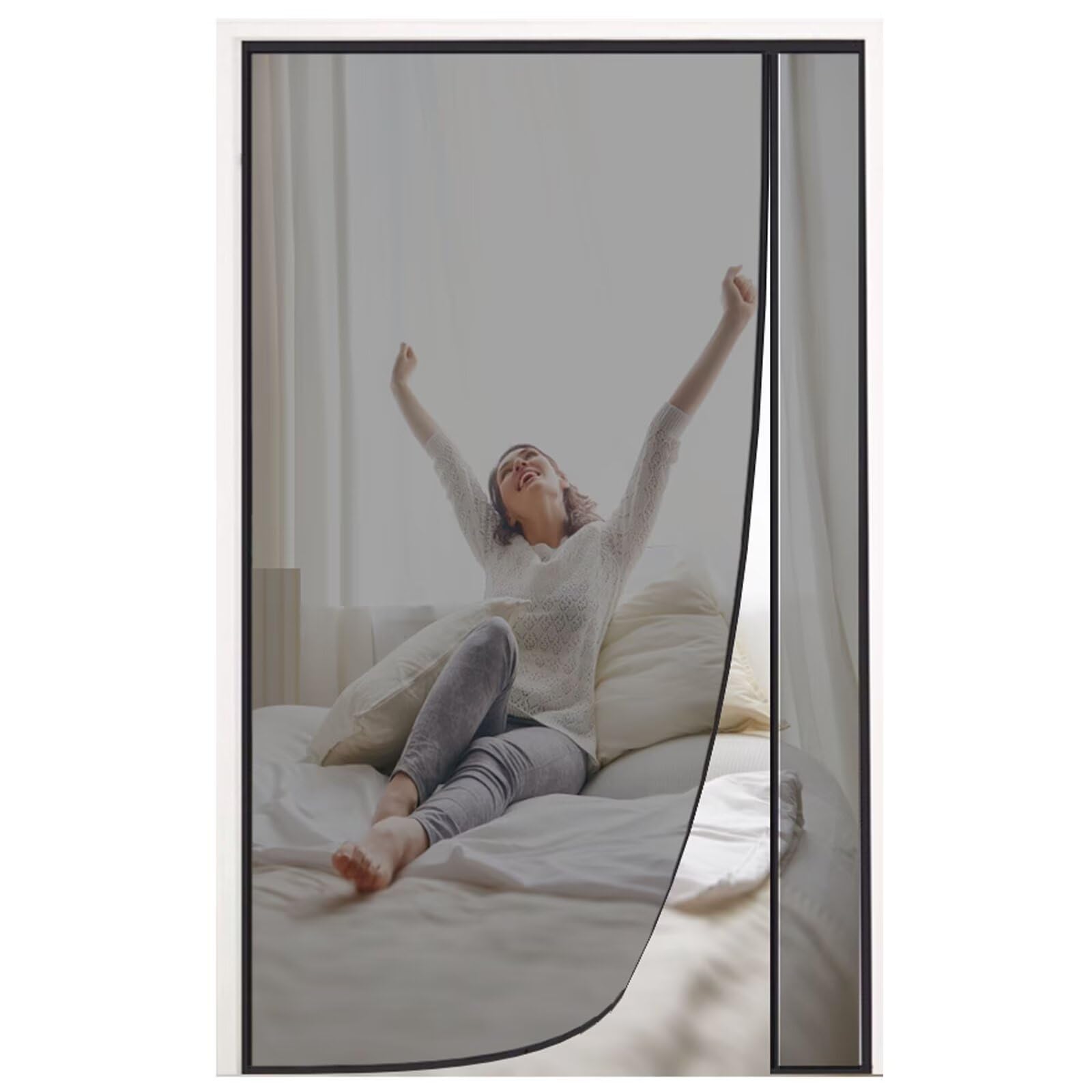 UGNMDFGH Fiberglass Magnetic Screen Door W165xH230cm Reversible Side Opening Unobstructed View for Back Black