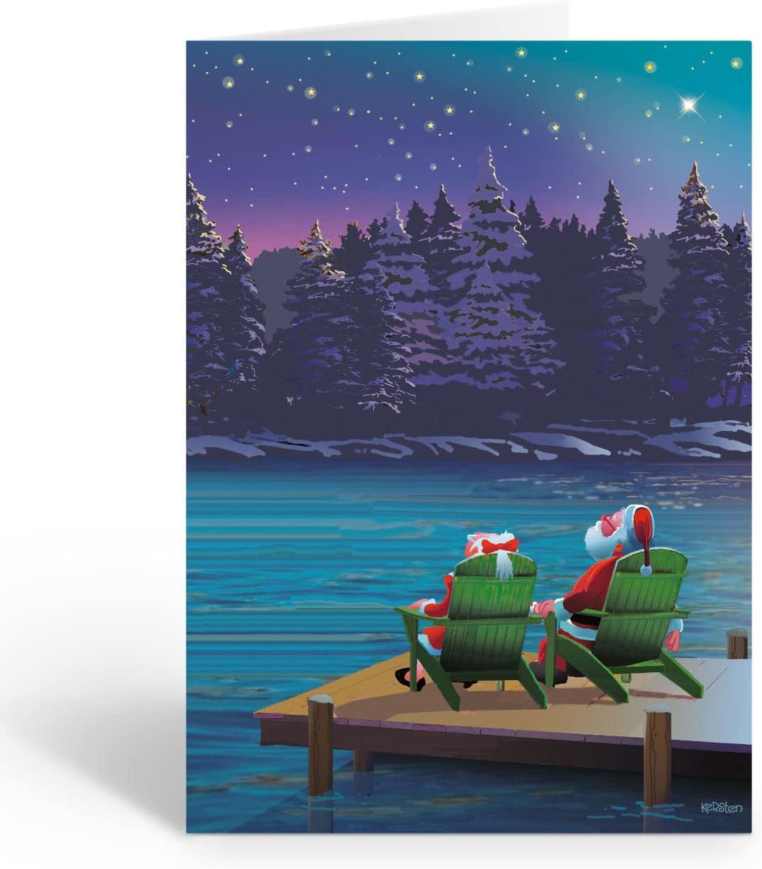 Stonehouse Collection | Silent Night Christmas Holiday Card | 18 Christmas Cards & Envelopes | USA Made | Star Gazing Mr. & Mrs. Santa | Boating, Nautical