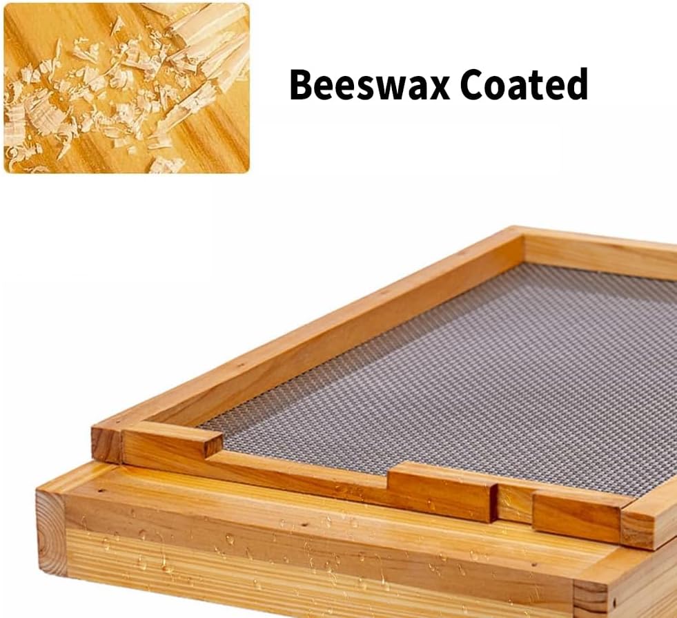 BeeCastle 2 Pcs Beehive Screened Bottom Board Dipped in Beeswax,Screened Bottom Board with Solid Wood (10-Frame)
