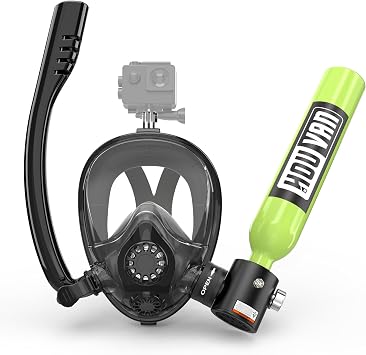Mini Diving Tank with 0.5L Inflatable Snorkel Mask with Full Face Diving Mask, Pony Bottle, Air Tank for Recreational Snorkeling, Shallow Diving