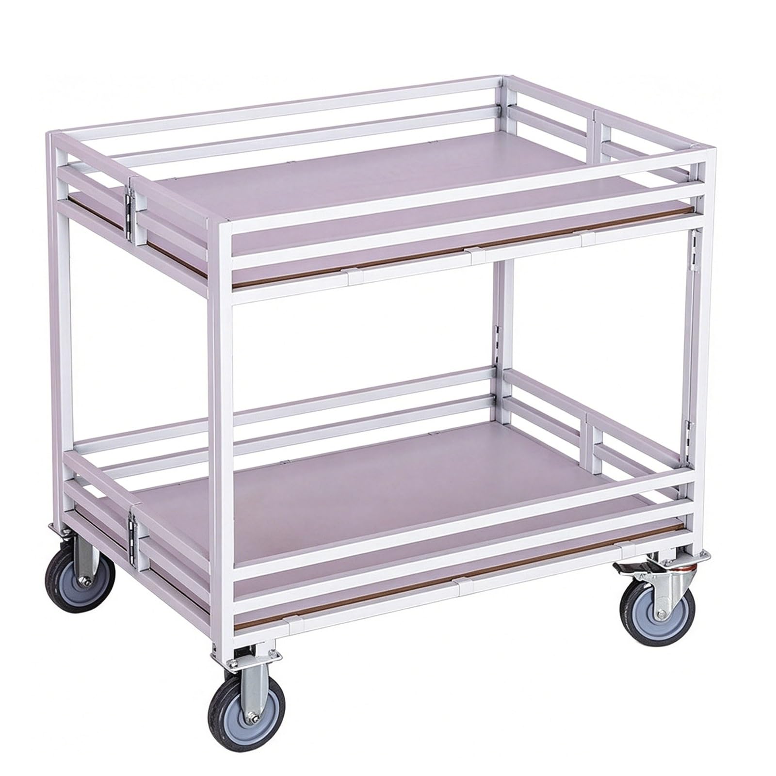 Rolling Utility Vendor Cart with Dual Tier Shelves, Sturdy Metal Storage Rack 176lbs Load Capacity for Commercial Retail Display(White,120x85x80cm/47x33x31in)