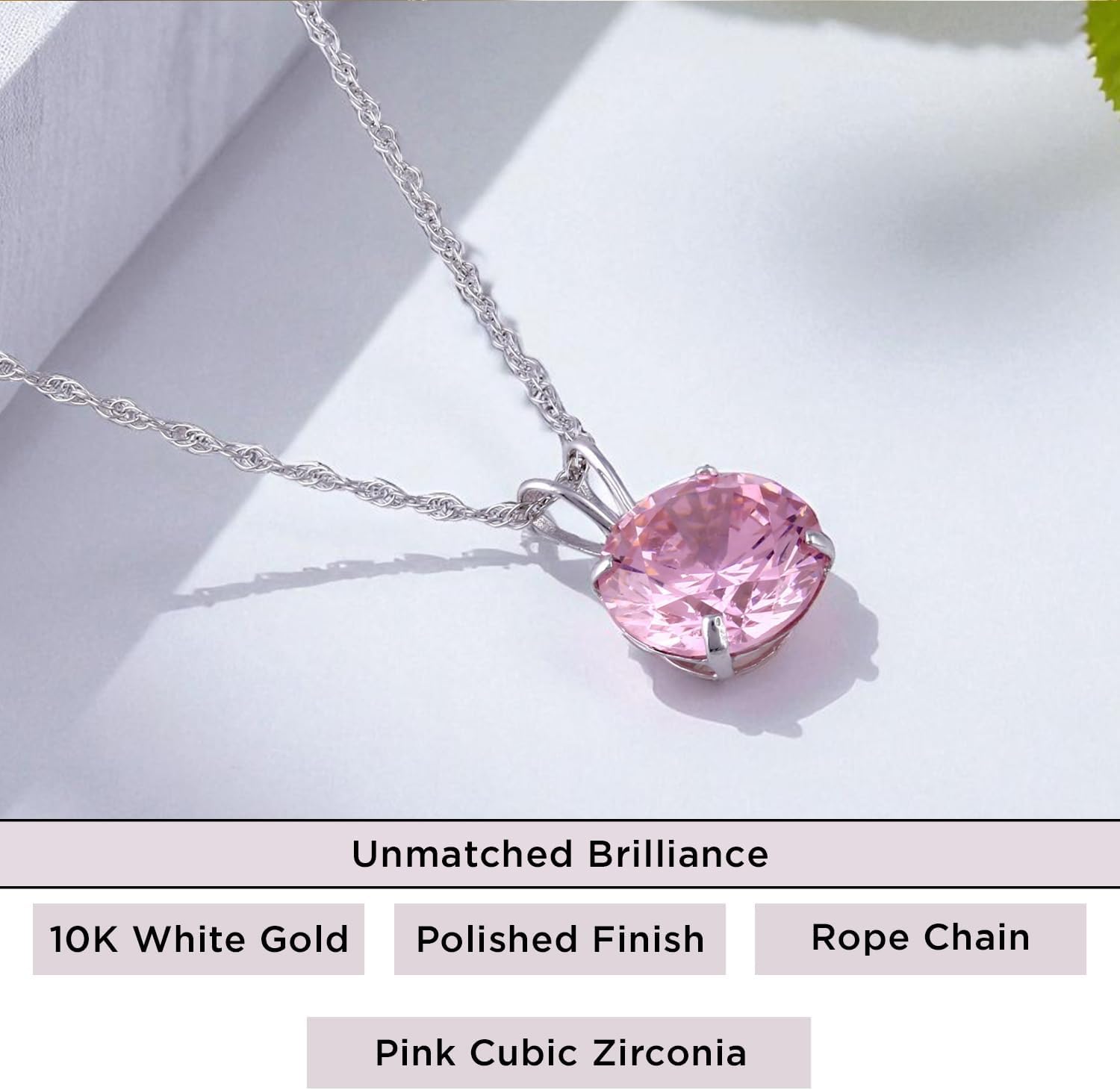 Jewelili 10K Yellow/White Gold Solitaire Pendant Necklace for Women | Dainty Round Cut Cubic Zirconia Gold Necklace | 8.0MM (2.0 CTW)| 18" Rope Chain | Birthday| Gift Box Included