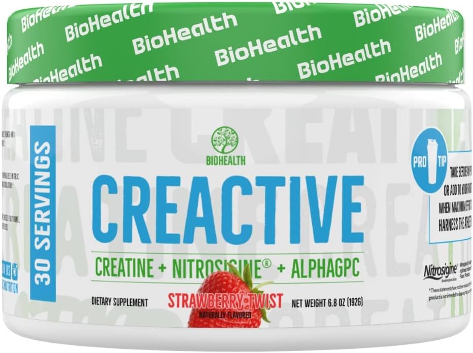 CreActive Creatine HCL + Nootropic + Nitric Oxide - Supports Muscle Performance, Cellular Energy Production & Cognitive Function (Strawberry Twist)