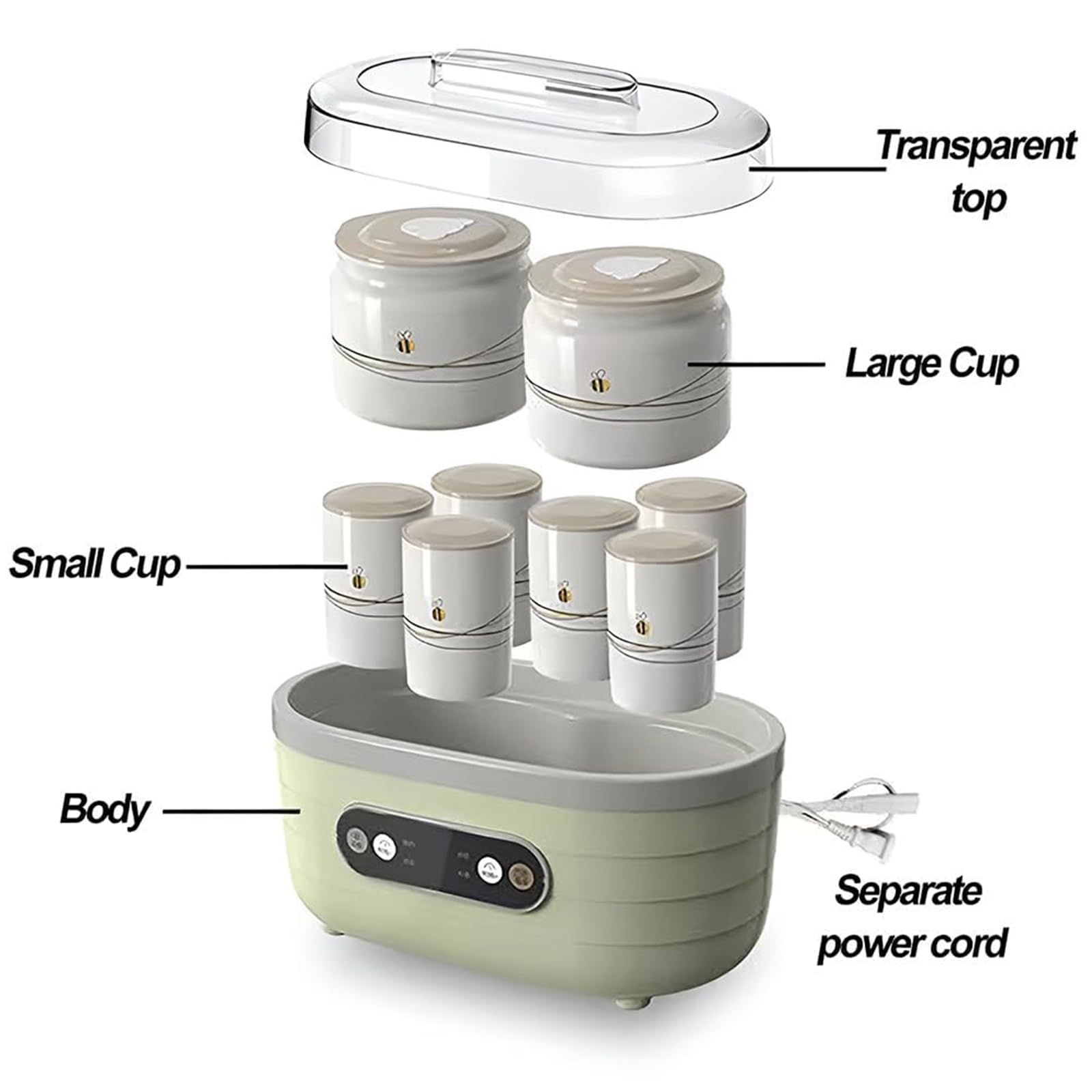 Automatic Yogurt Maker, 1.75L Mini Wielofunkcyjny Fermentator z Ekranem Dotykowym LCD & Timerem, 2 × 500ml & 6 × 125ml Kubki, Regulowany Czas & Temperatura do Jogurtu & Wina Ryżowego