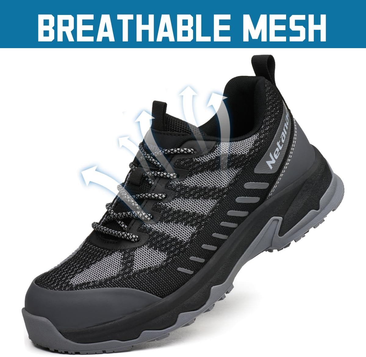 Men's Steel Toe Work Shoes, Puncture-Resistant Safety Sneakers, Lightweight Wide Fit & Comfortable Breathable Mesh, Durable Rubber Grip Sole - Image 5