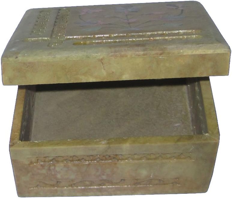 Vintage soapstone carved jewelry box SemiPrecioustone