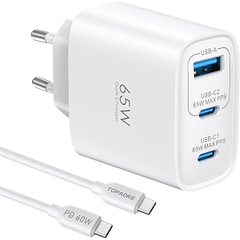 USB C Charger 65W, 3-Port USB C Power Supply with 60W Cable 1M, PPS and PD Fast Charger for MacBook Pro/Air, for iPad Pro/Air